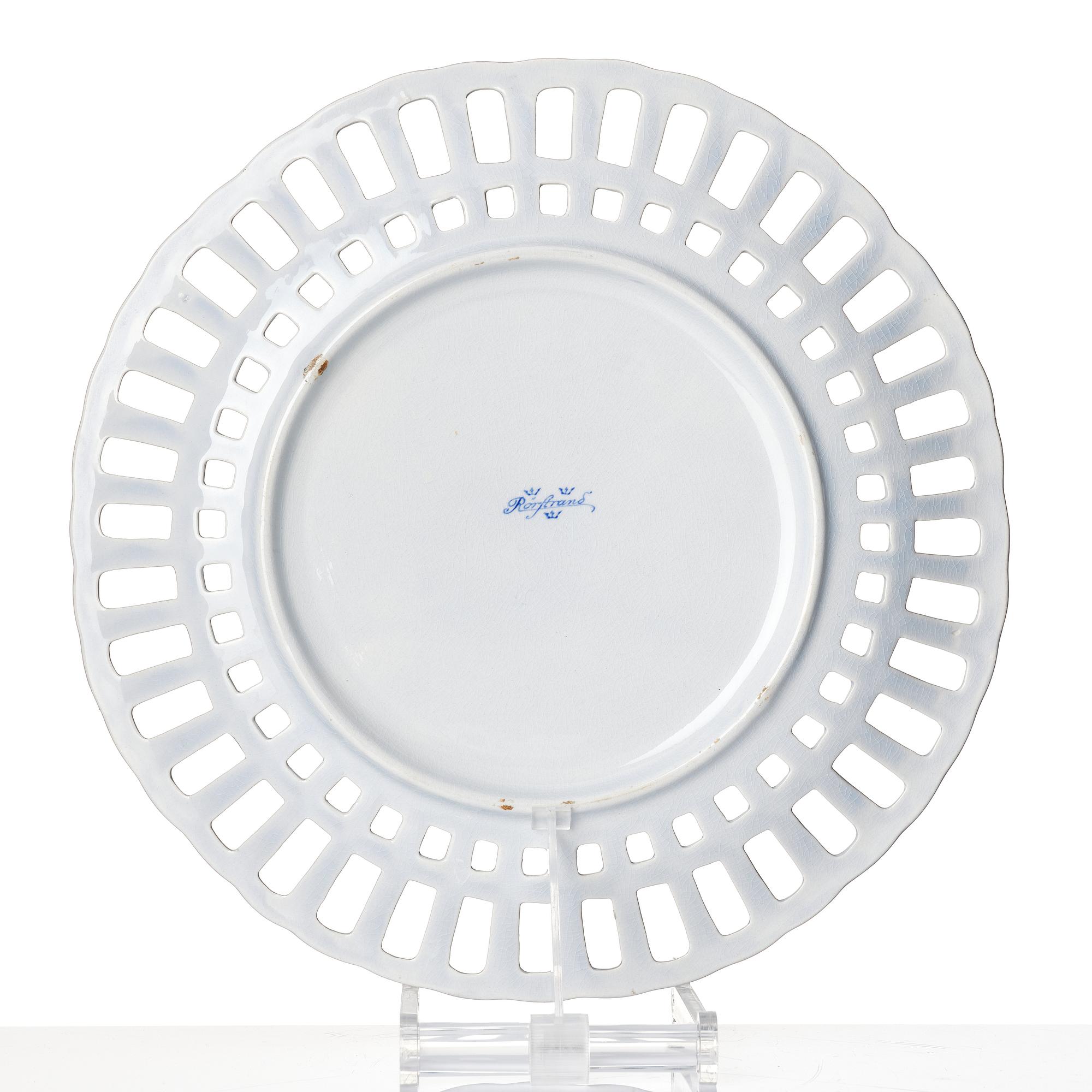 A Swedish latticed jugend flintware bowl and dish, Rörstrand, around 1900.