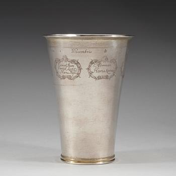 A Swedish early 18th century guild-beaker, marks of Henning Petri, Nyköping 1702.