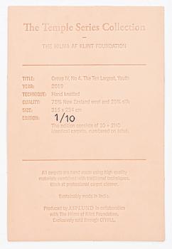 Hilma af Klint, matta, ''Group IV, no 4. The Ten Largest youth'' 1/10, handknuten, ca 315 x 234 cm.
