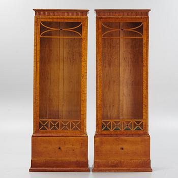 A pair of stained bitch cabinets, Möbelarkitekt och fabrikör Frans Borgström, 1910's.