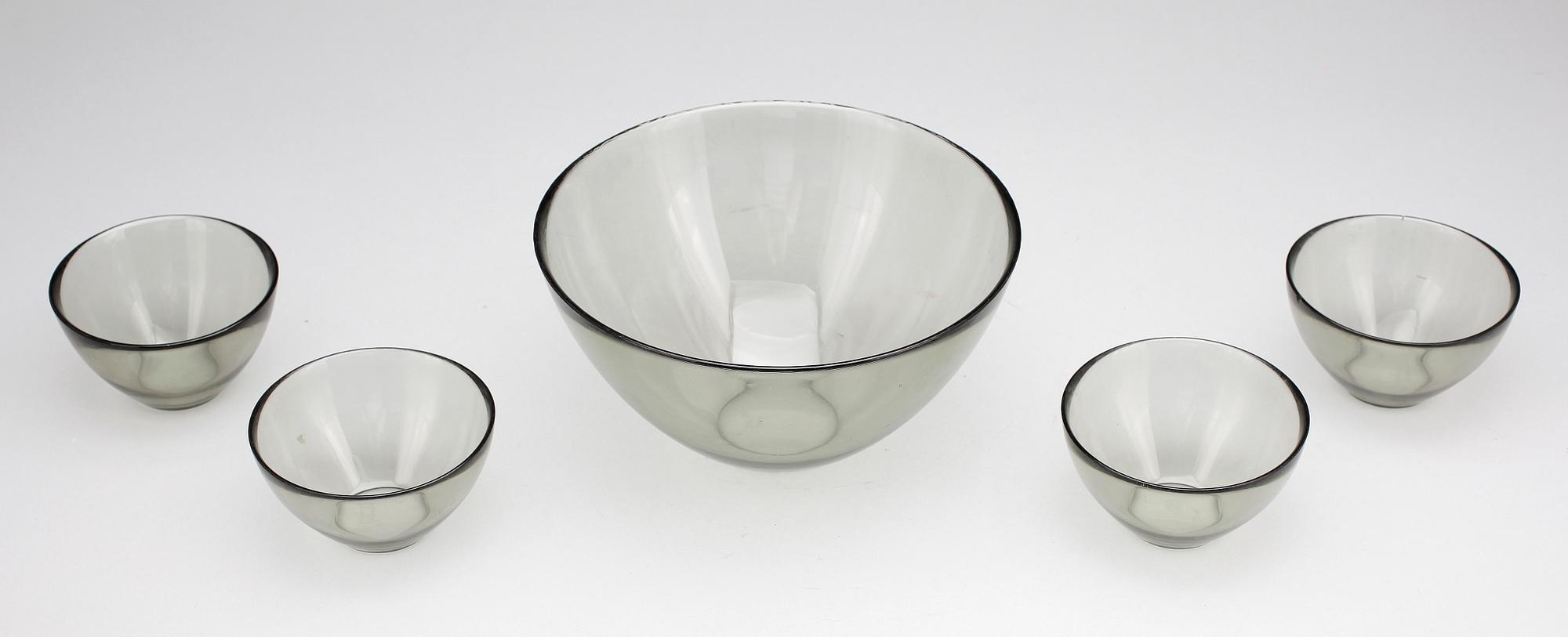 SKÅLAR, 5 st, glas, "Fuga", Sven Palmqvist, Orrefors, 1900-tal.