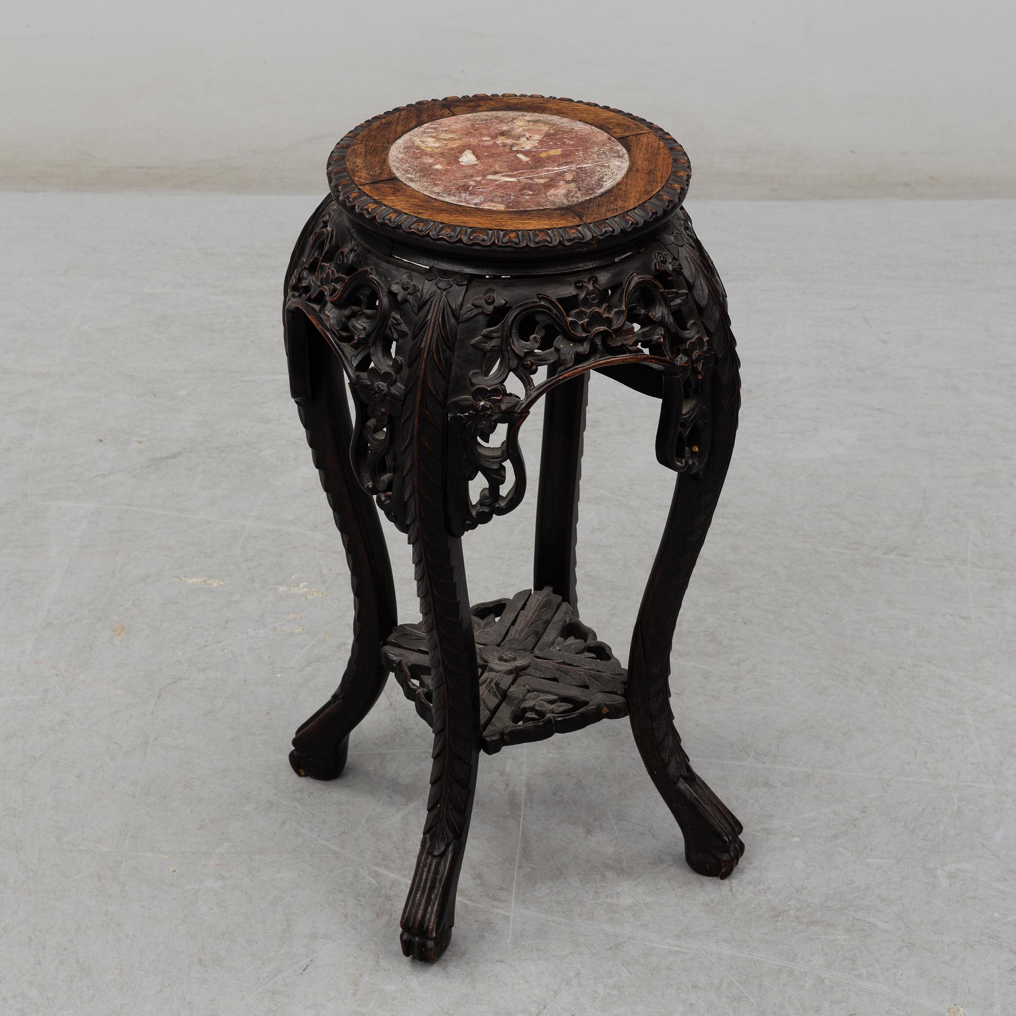 A Chinese wooden stand, with stone inlay, 20th century.