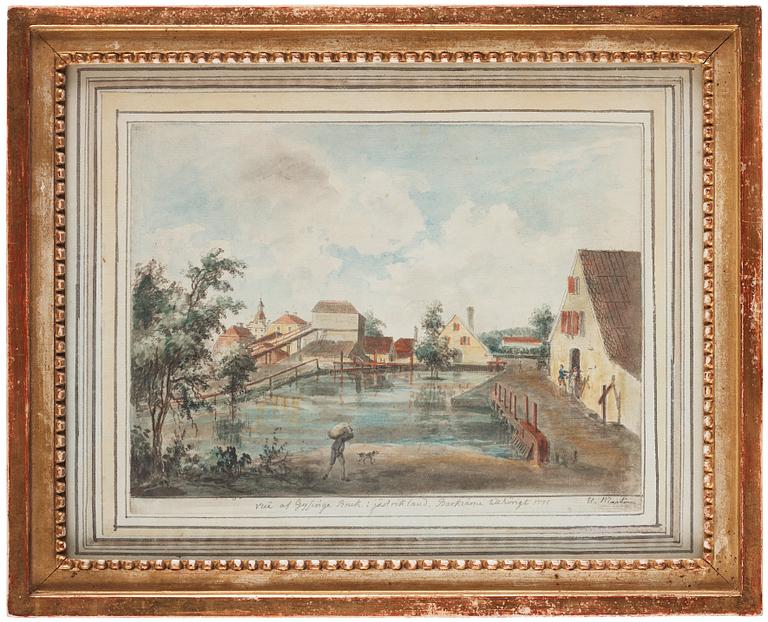 Elias Martin, "Vuë af Gysinge Bruk i Jästrikland. Bark änu tillhörigt 1795".