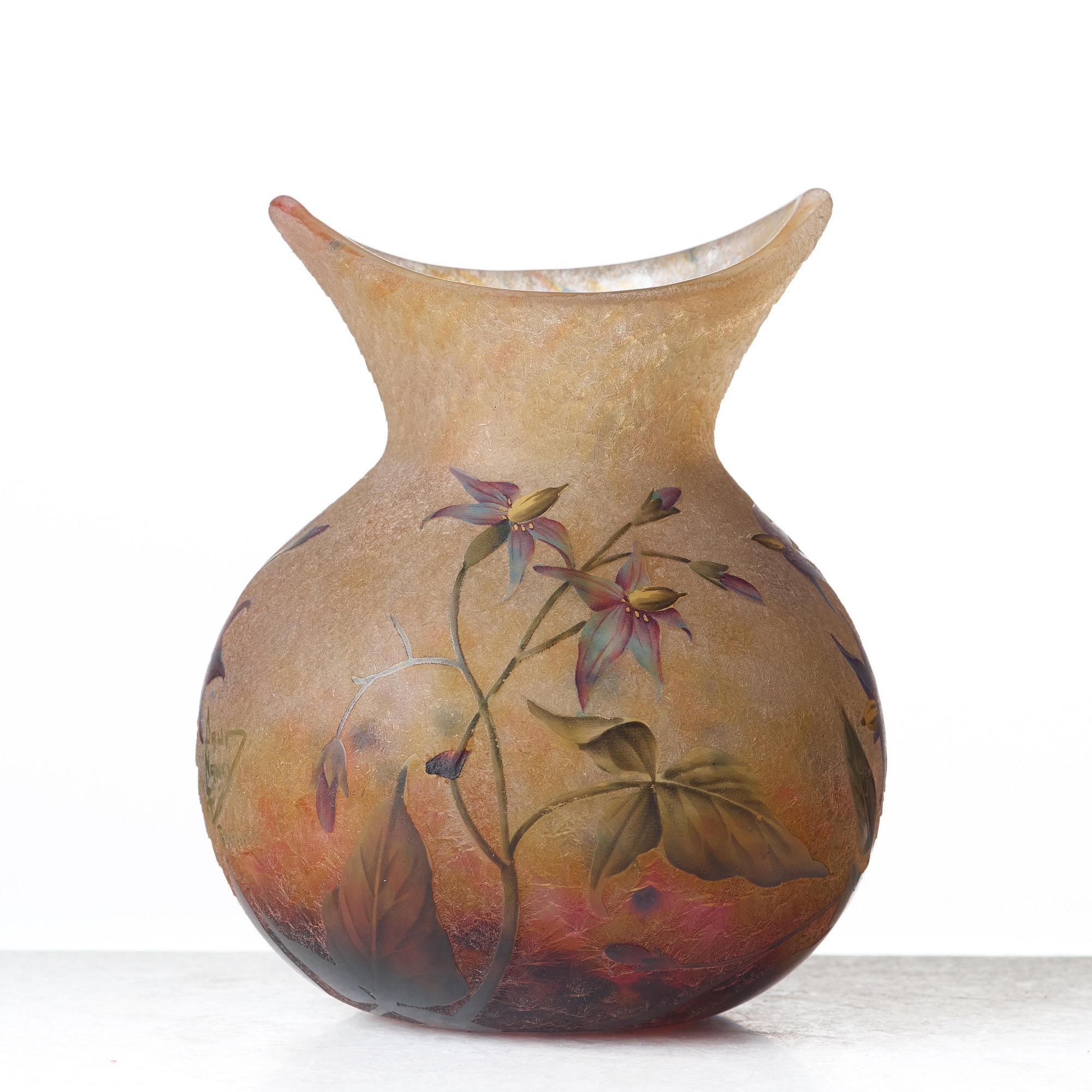 DAUM, an Art Nouveau enamel painted vase, Nancy, France ca 1900.
