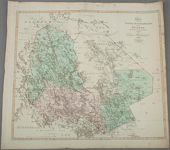 KARTA. Sawolax och Karelen eller Kuopio Höfdingedöme, C.P. Hällström, gravör Fr. Akrel.