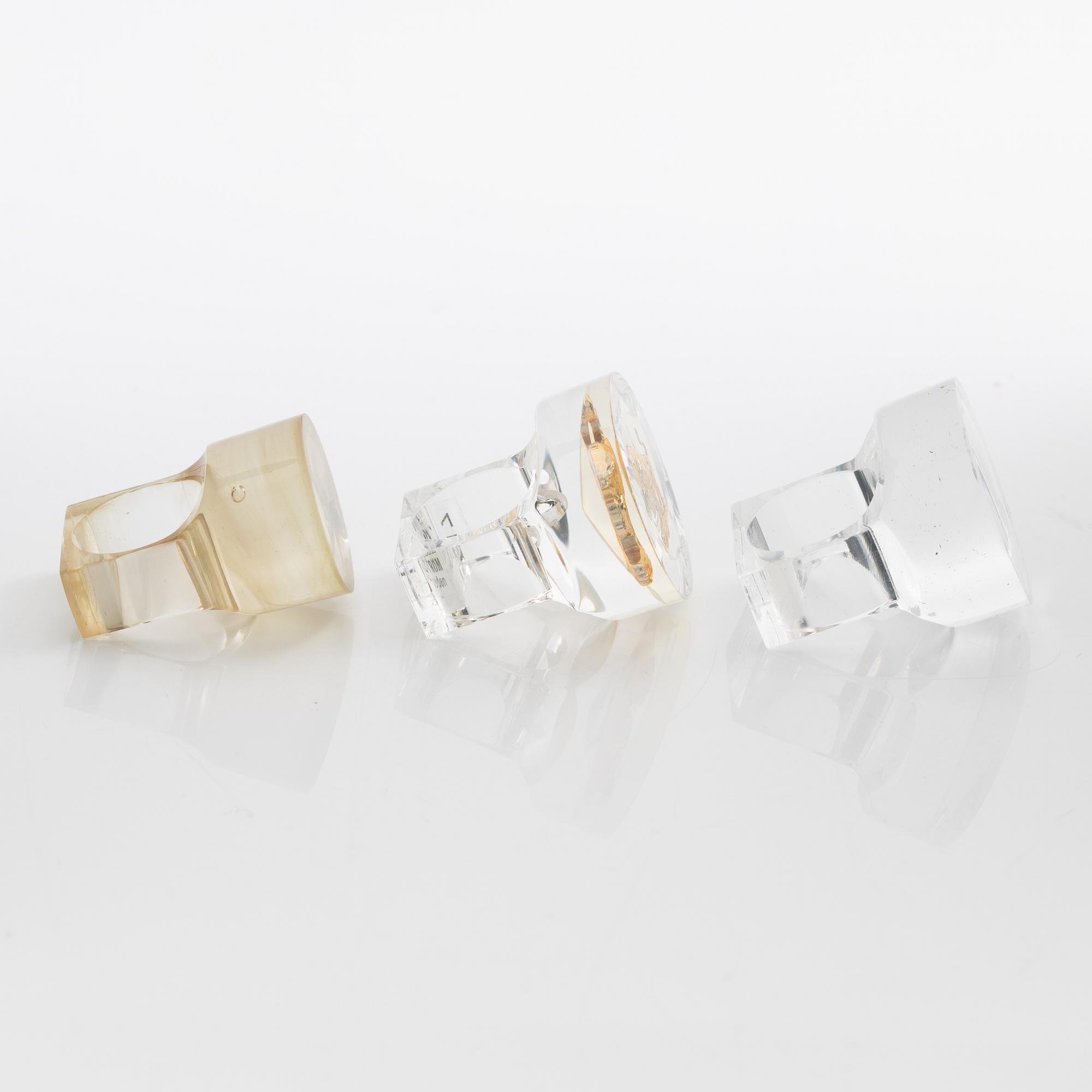 Siv Lagerström, tre ringar akrylplast, 1970-tal.