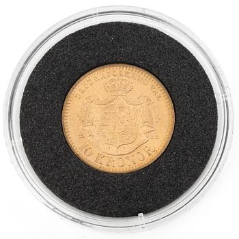 Gold coin, Sweden, Oscar II, 10 kronor, Type II, 1895.