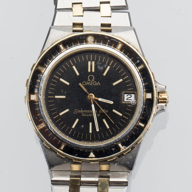 HERRARMBANDSUR, guld på stål, Omega Seamaster, ca 90-tal.
