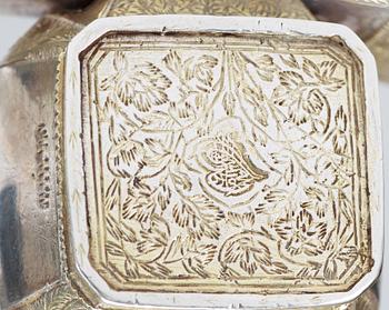 A TRAVELLING SCRIBE'S SET (Davat). Silver, partly gilt. Ottoman, Turkey around mid 19th century.