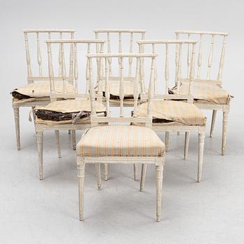 A set of six late Gustavian chairs by A. Hellman (master in Stockholm 1793-1825).