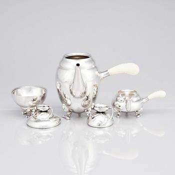 Georg Jensen, a sterling silver 3 pieces 'Blossom' coffee service, Jensen & Wendel, Copenhagen 1945-51.