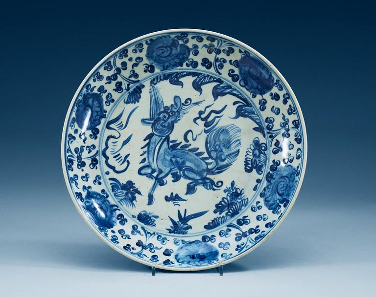 A blue and white dish, Ming dynasty.