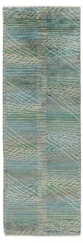 314. Barbro Nilsson, a runner, 'Marina, grön', knotted pile, c. 469 x 158 cm, signed AB MMF BN.