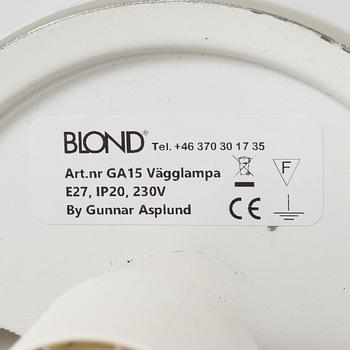 Gunnar Asplund, a 'GA15' wall light, Blond Belysning AB, 21st century.