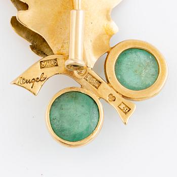 Gertrud Engel, for A. Michelsen, brooch, 18K gold with cabochon-cut emeralds.