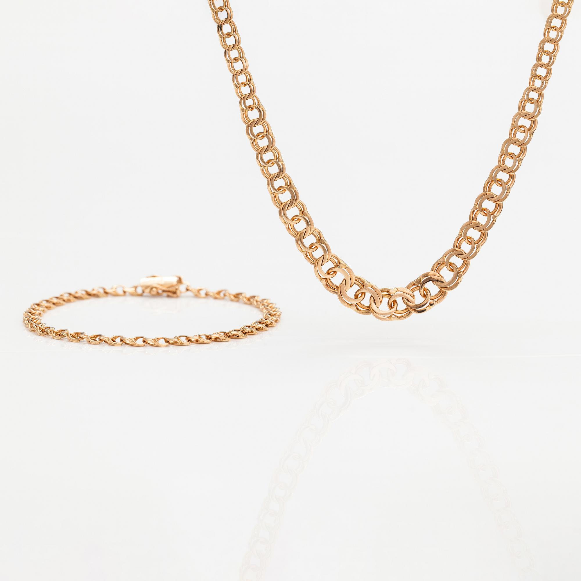 Halsband och armband, 14K guld. Finland 1979.
