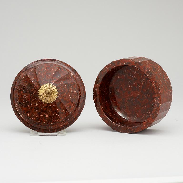 A Swedish Empire 19th century porphyry butter box.