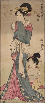 UTAMARO KITAGAWA (c.1753-1806), efter, färgträsnitt. Japan, 1800-tal.