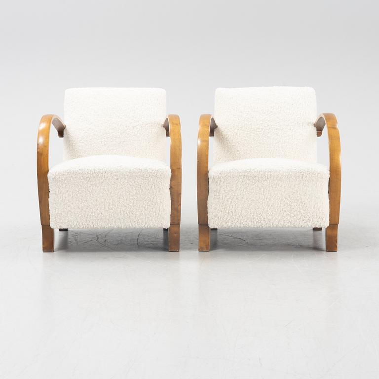 A pair of birch Swedish Modern armchairs, 1940's.