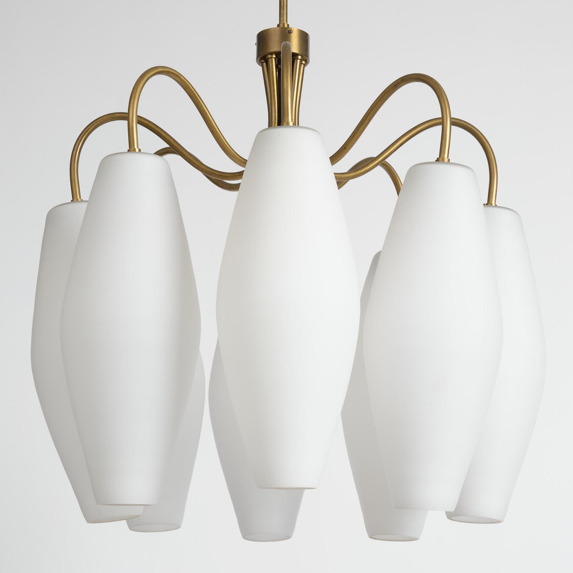 Harald Notini, eller Uno Westerberg, taklampa, Arvid Böhlmarks Lampfabrik, Stockholm, 1950-tal.