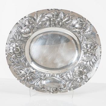 A Baroque style silver presentation dish, mark of GAB, Stockholm 1951.