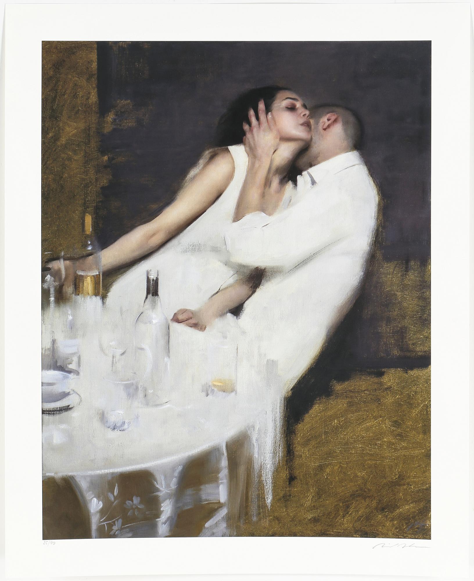 NICK ALM, färglitografi. "Paolo och Francesca". Signerad och numrerad 25/90.