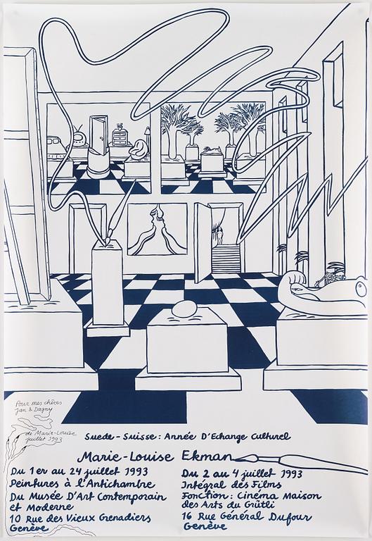 MARIE-LOUISE EKMAN, exhibition poster with handwritten personal dedication from the artist.