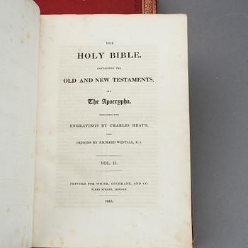 BIBELN, 2 vol, The Holy Bible, Old and New Testament, illustrerad av Charles Heath efter Westall, London 1815.