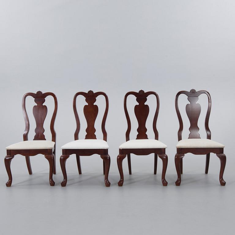 A SET OF 7 ROKOKO-STYLE DINING CHAIRS AND A TABLE, 20th century.