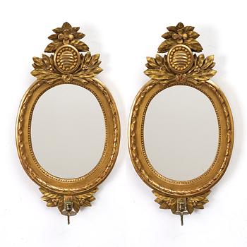 Spegellampetter, ett par, gustaviansk stil, 1900-talets mitt.