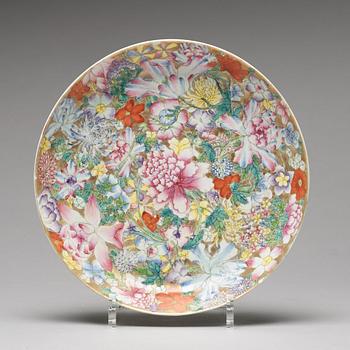 A set of three mille fiori plates, late Qing dynasty, with Qianlong mark.