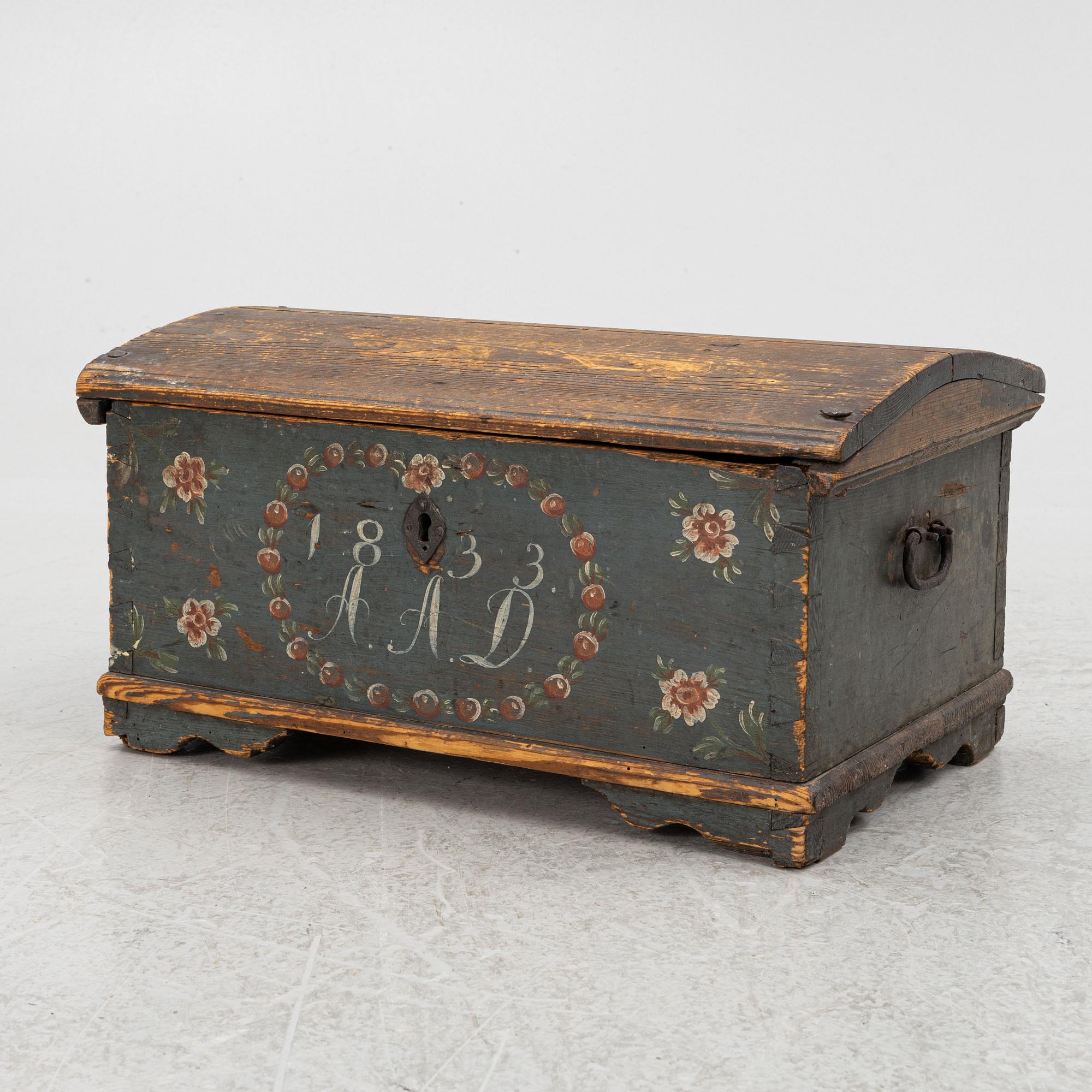 Färdskrin, Allmoge, Halland, daterat 1833.