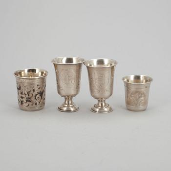 BÄGARE, 4 st, silver, Ryssland 1800-tal.