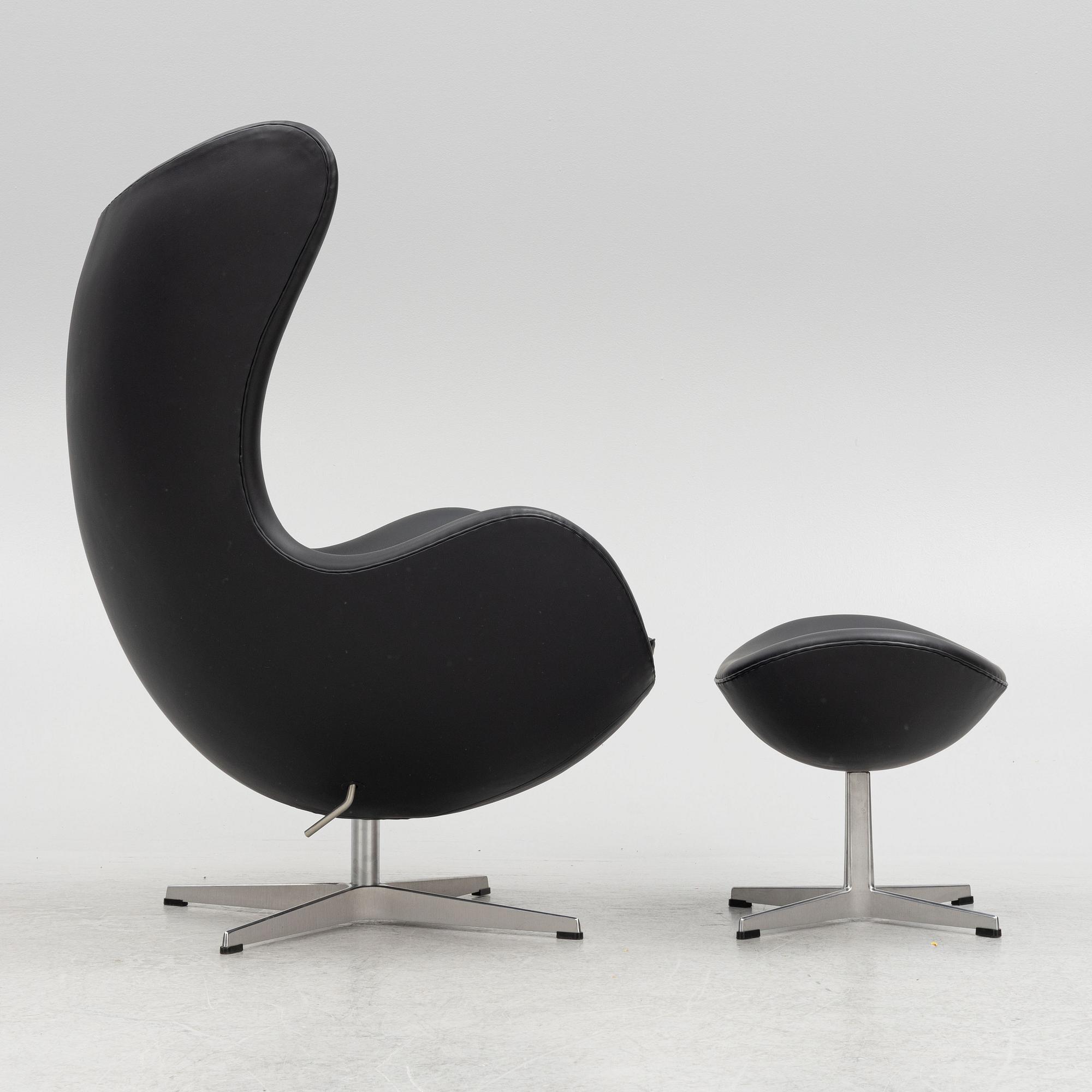 Arne Jacobsen, armchair with footstool, "The Egg", Fritz Hansen, Denmark, 2016.