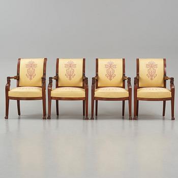 A set of four mahogany fauteuils in the manner of Jacob-Desmalter, Paris, early 19th century.