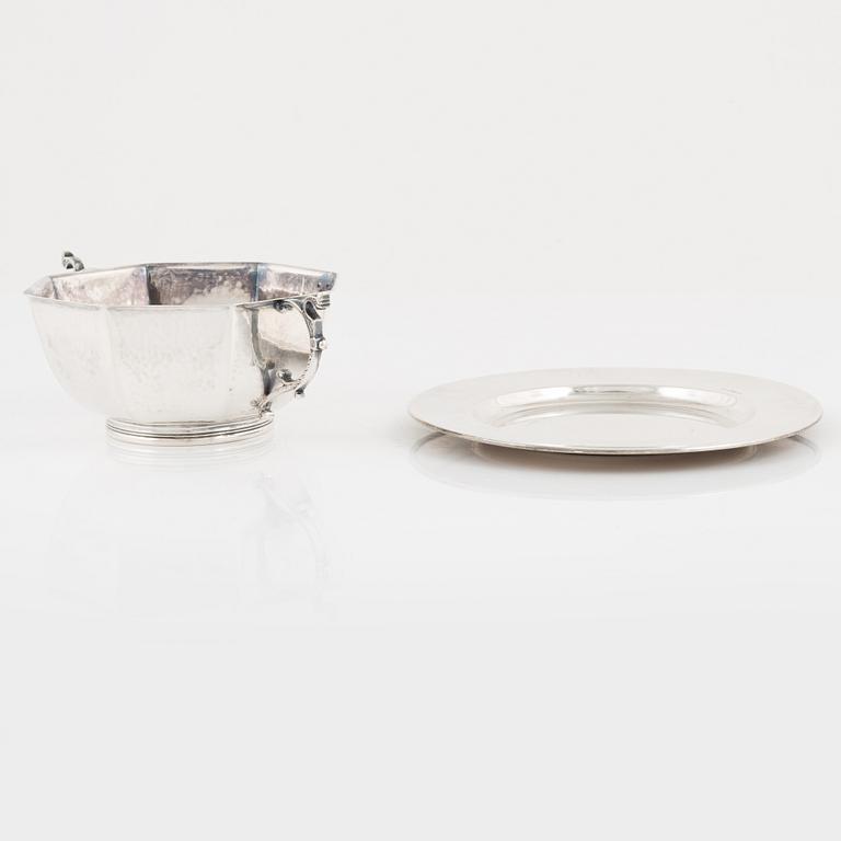A Swedish silver Bowl, Dish, Beaker and Lided Box.