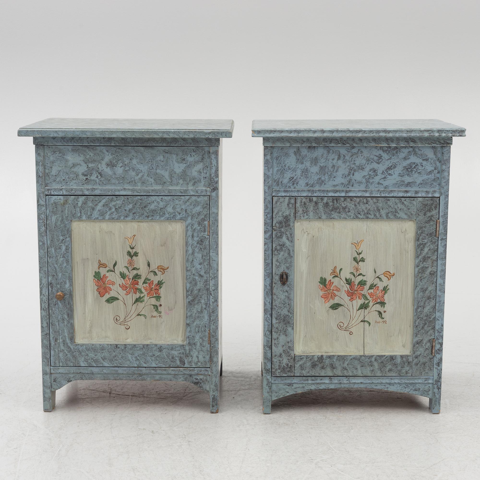 A matched pair of bedside tables, 20th century.