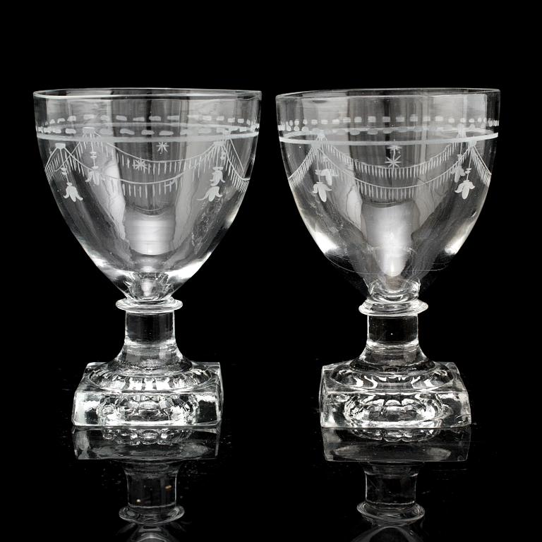 18 wineglasses, 19th century.