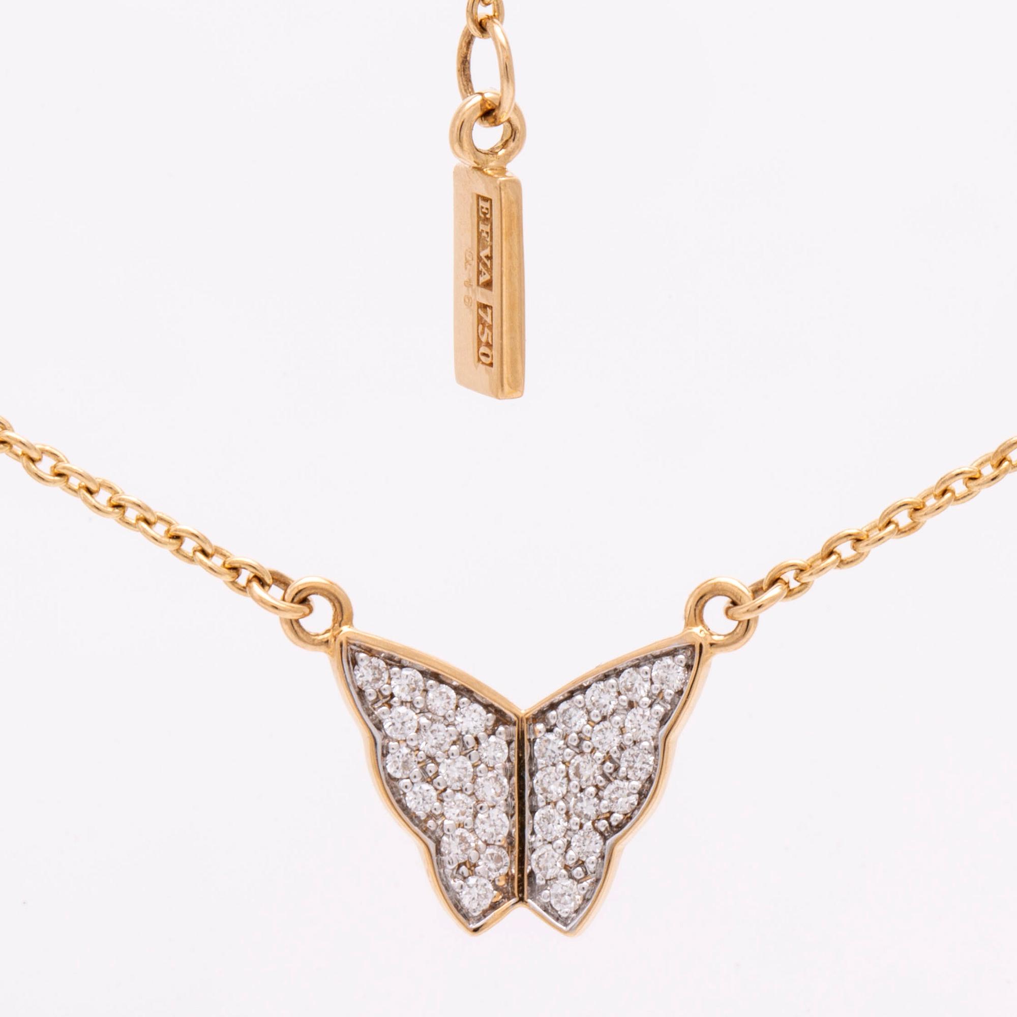 Necklace 18K with brilliant-cut diamonds 0,16 ct inscribed, approx 45 cm, butterfly approx 1 x 1 cm, original case.
