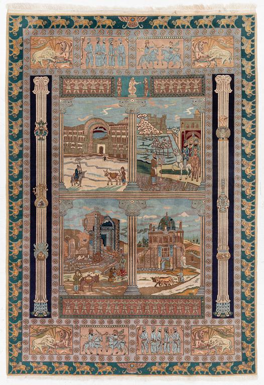 Carpet, Tabriz, figural, approx. 260 x 180 cm.