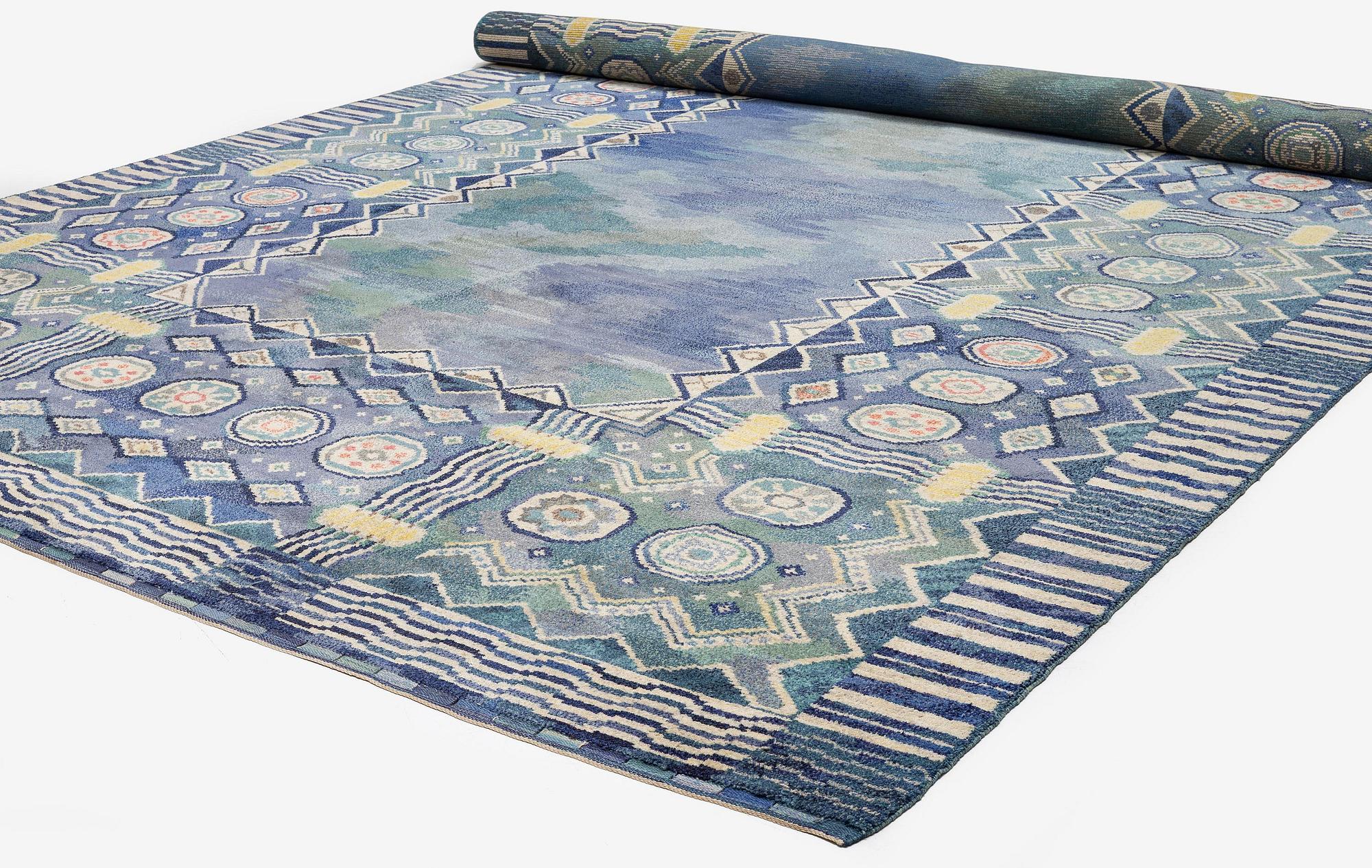 Margareta Sundbom Eichenholz, a knotted pile, 'Skogen och älven' carpet, Gävleborgs Läns Hemslöjdsförening, c. 710 x 384 cm.