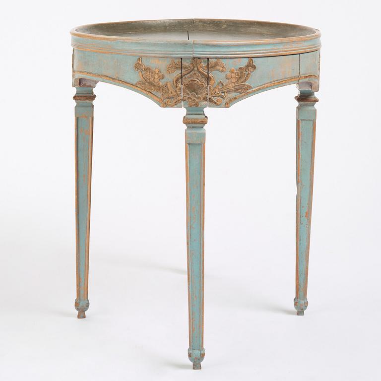 A blue painted Gustavian table, 18th century.