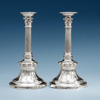 930. A pair of Swedish 18th century silver candlesticks, makers mark of Johan Fagerberg, Karlskrona 1784.