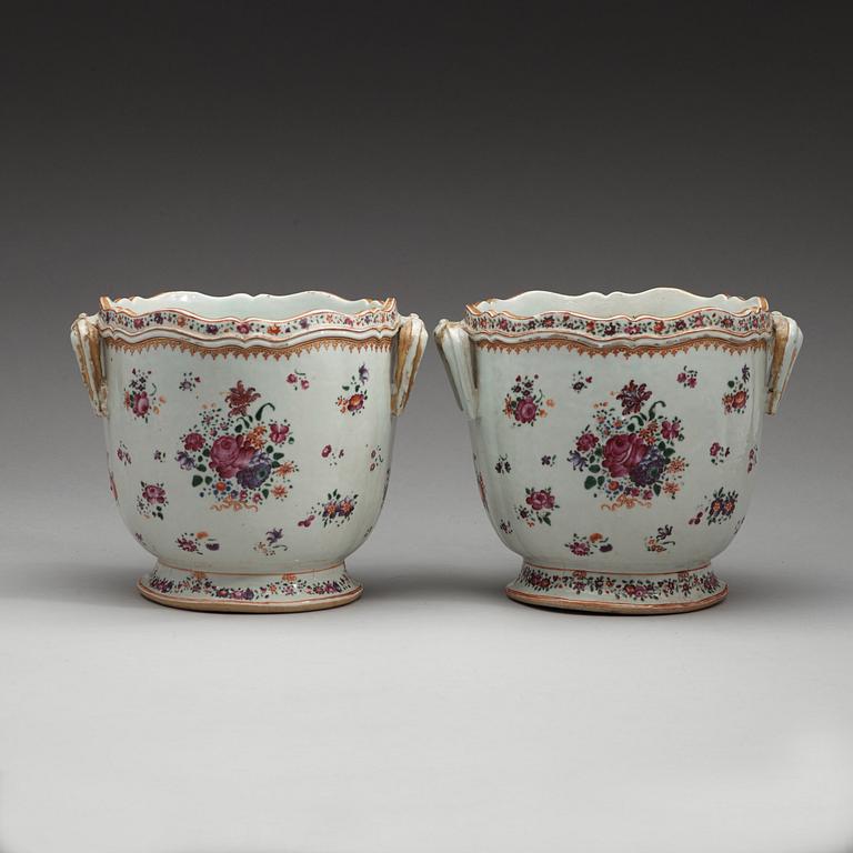 A pair of famille rose wine coolers, Qing dynasty, Qianlong (1736-95).