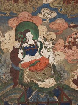 THANGKA (2), Bodhisattvas omgivna av buddhistiskt panteon, Beijing School, 1920-tal.