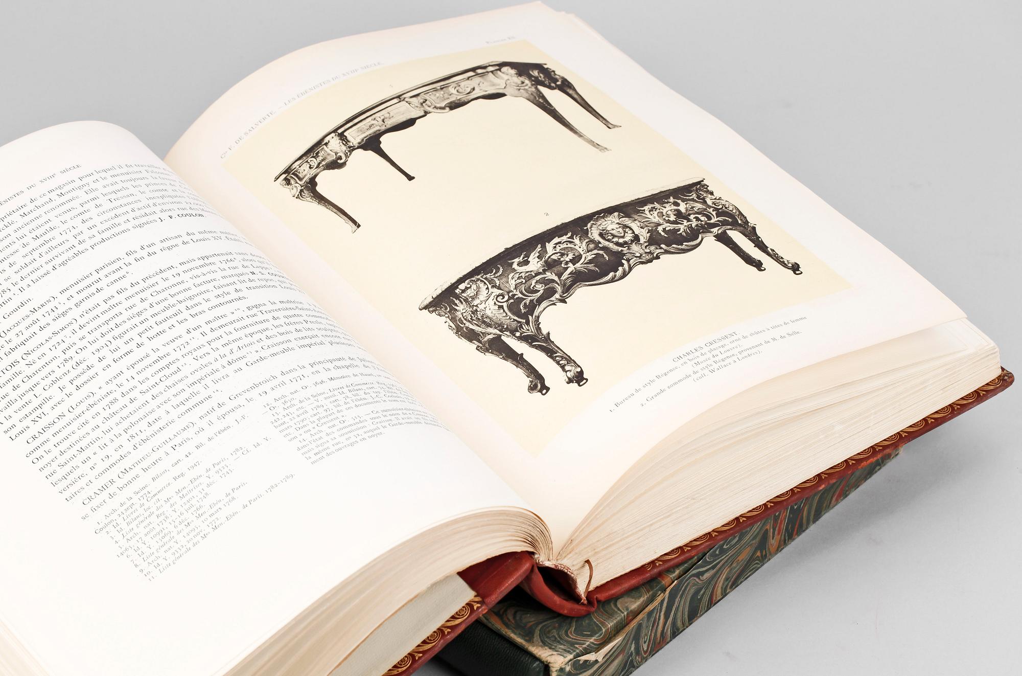 BÖCKER OM MÖBLER, 2 st, bla "Les Ébénistes du XVIIIe Siècle Francais", 1963.