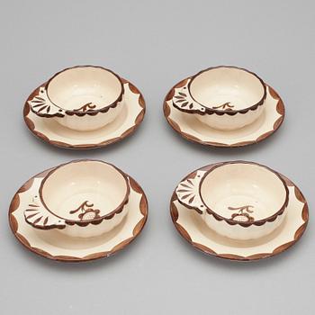 FRUKOSTKOPPAR med FAT, 4 st, "Pyro Brun", Wilhelm Kåge, Gustavsberg.