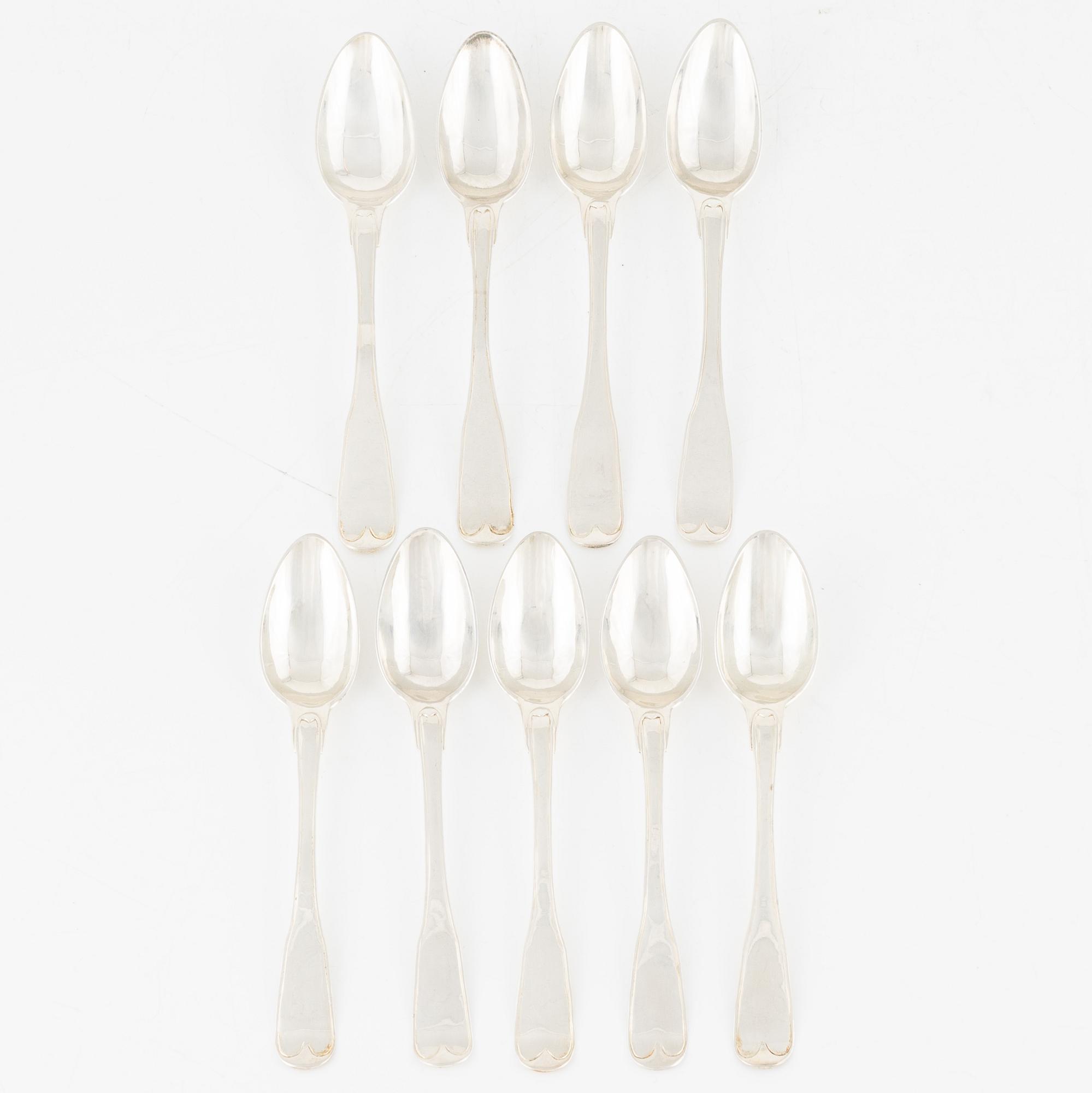 Nine silver tea spoons, Carl Magnus Ryberg, Stockholm, 1806.