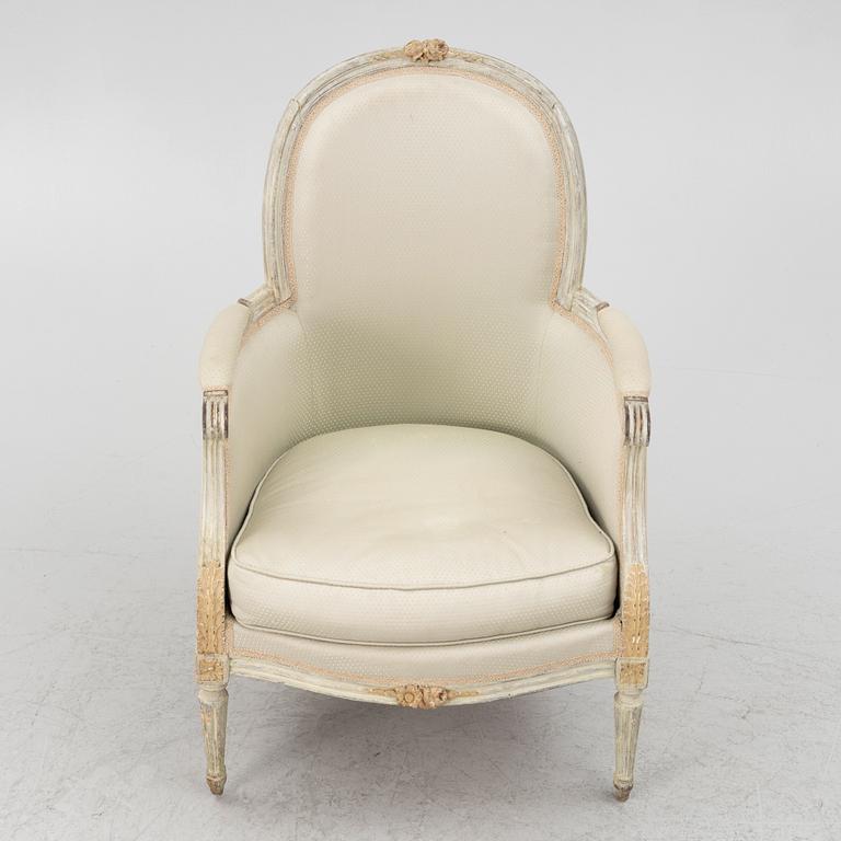 A Louis XVI bergère, late 18th Century.