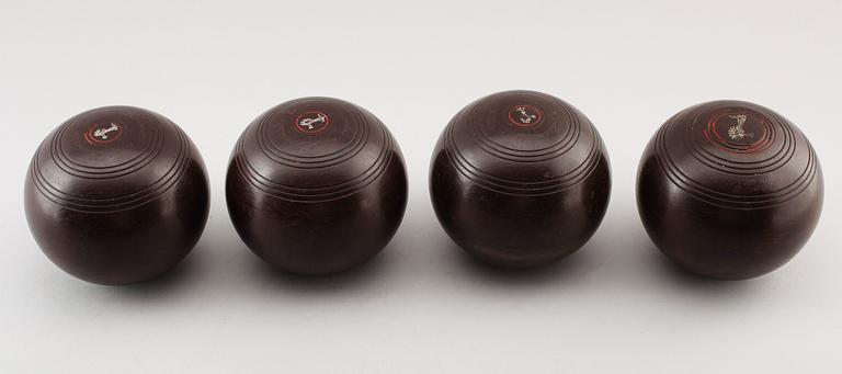 LAWN BOWLS, 4 st, trä, England, 1900-talets första hälft.